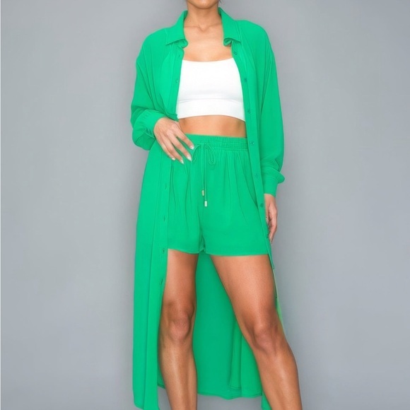 Chiffon Side Slit Tie Waist Long Sleeve Top main image 1